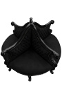 Barocker Borne-Sessel aus schwarzem Samtstoff und glänzend schwarzem Holz