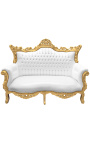 Baroque rococo 2 seater sofa white leatherette and gold wood