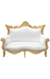 Canapé baroque rococo 2 places simili cuir blanc et bois doré