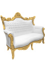 Baroque rococo 2 seater sofa white leatherette and gold wood