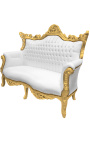 Barokk rokokko 2-seters sofa hvit skinn og gulltre