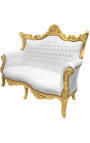 Baroque rococo 2 seater sofa white leatherette and gold wood