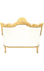 Baroka stila rokoko 2-vietīgs dīvāns balts no ādas un zelta koka