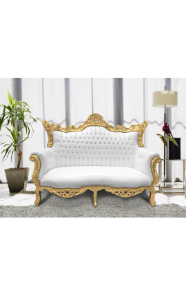 Barokk rokokó 2 személyes kanapé fehér műbőr és arany fa