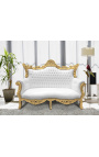 Barokki rokokoo 2 istuttava sohva valkoinen keinonahka ja kultapuuta