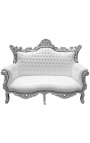 Barroco rococo 2 sofá de cuero blanco y madera de plata