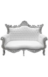Barokk rokokoo 2-kohaline diivan valge kunstnahast ja hõbedast puidust - 1