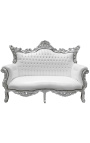 Baroque rococo 2 seater sofa white leatherette and silver wood