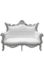 Barroco rococo 2 sofá de cuero blanco y madera de plata