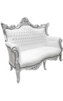 Barroco rococo 2 sofá de cuero blanco y madera de plata