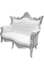 Barroco rococo 2 sofá de cuero blanco y madera de plata