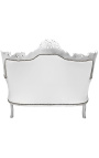 Canapé baroque rococo 2 places simili cuir blanc et bois argenté