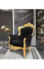 Grote fauteuil in barokstijl stof zwart fluweel en goud hout