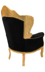 Grote fauteuil in barokstijl stof zwart fluweel en goud hout