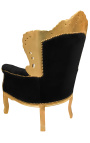 Big baroque style armchair fabric black velvet and gold wood