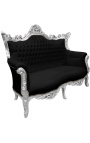Barok rokoko 2 pers sofa sort kunstlæder og sølv træ