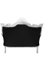 Barockes Rokoko-2-Sitzer-Sofa aus schwarzem Kunstleder und silbernem Holz
