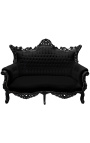 Canapé baroque rococo 2 places simili cuir noir et bois noir