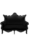 Baroque rococo 2 seater sofa black leatherette and silver wood