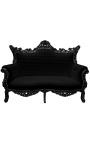 Barokk rokokko 2-seters sofa svart skinn og sølvtre