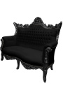 Baroka stila 2-vietīgs dīvāns no rokoko melna ādas un sudraba koka