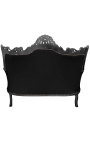 Barockes Rokoko-2-Sitzer-Sofa aus schwarzem Kunstleder und silbernem Holz