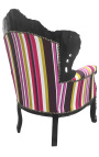 Großer Sessel im Barockstil, mehrfarbig gestreift und schwarzes Holz