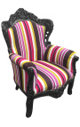 Gran sillón estilo barroco multicolor rayado y madera negra