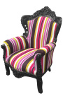 Big baroque style armchair multicolor striped and black wood