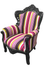 Gran sillón estilo barroco multicolor rayado y madera negra