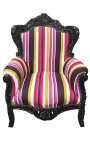 Μεγάλη πολυθρόνα σε στυλ μπαρόκ πολύχρωμη ριγέ και μαύρο ξύλο