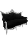 Baroque Rococo 3 seater black velvet and silver wood