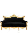 Barocker Rokoko-3-Sitzer aus schwarzem Samt und goldenem Holz