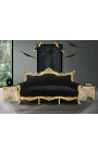 Baroque Rococo 3 seater black velvet and gold wood