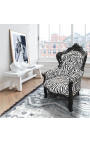 Big baroque style armchair fabric zebra and black laquered wood
