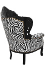Stor barok stil lænestol stof zebra og sort lakeret træ