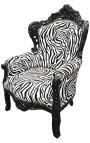 Fotoliu mare stil baroc din material zebra si lemn lacuit negru