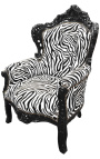 Grand fauteuil de style baroque tissu zèbre et bois laqué noir