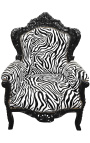 Nagy barokk stílusú fotelszövet zebra és fekete lakkozott fa