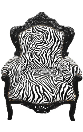 Grote fauteuil in barokstijl zebra stof en zwart gelakt hout