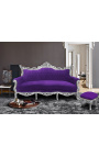 Baročni rokokojski 3-sedežni vijoličen žamet in srebrn les
