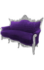 Baročni rokokojski 3-sedežni vijoličen žamet in srebrn les
