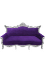 Baroque Rococo 3 seater purple velvet and silver wood