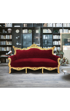 Barok Rococo 3 zits bordeaux fluweel en goud hout