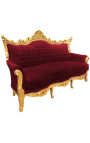 Barocker Rokoko-3-Sitzer aus burgunderrotem Samt und goldenem Holz