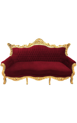 Barok Rococo 3 zits bordeaux fluweel en goud hout