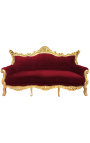 Baročni rokokojski 3-sedežni bordo žamet in zlati les