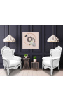 Grand fauteuil de style Baroque simili cuir blanc et bois blanc