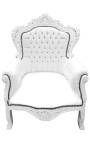 Gran sillón de estilo barroco piel blanca y madera lacada blanca