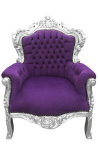 Poltrona grande estilo barroco veludo roxo e madeira prateada